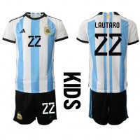 Argentina Lautaro Martinez #22 Replica Home Minikit World Cup 2022 Short Sleeve (+ pants)